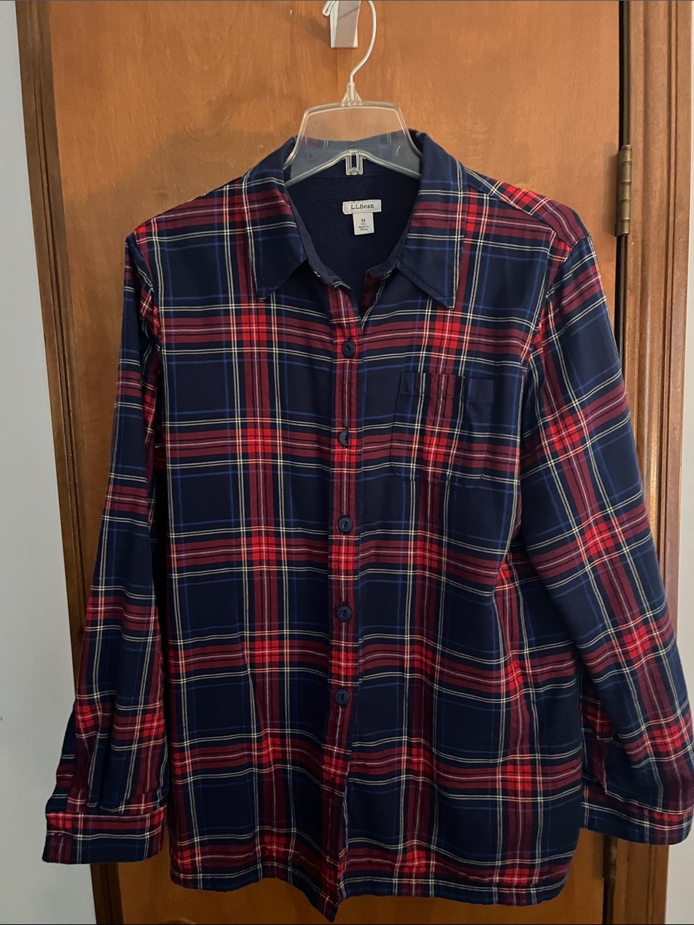 Women’s L.L. Bean Navy and Red Plaid Cotton Button-Down Shirt